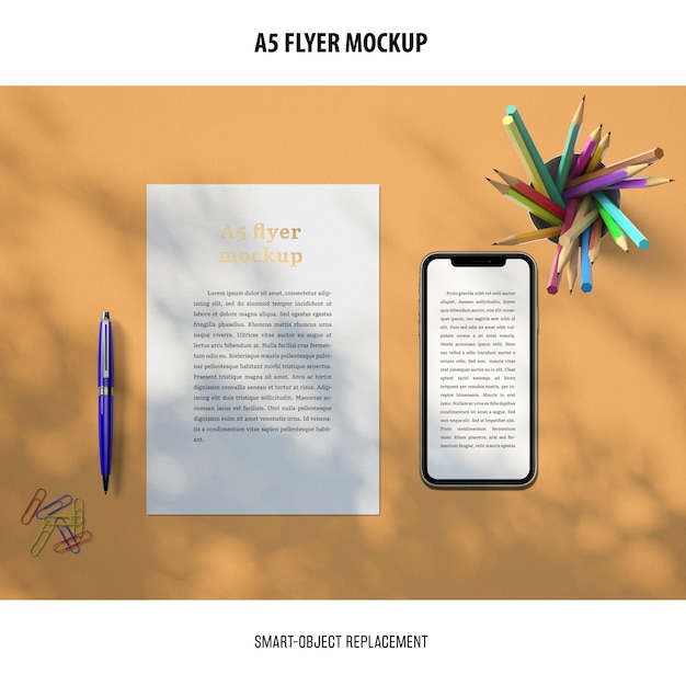 Free PSD flyer mockup in a desktop