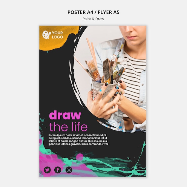 Flyer template for drawing and painting artists