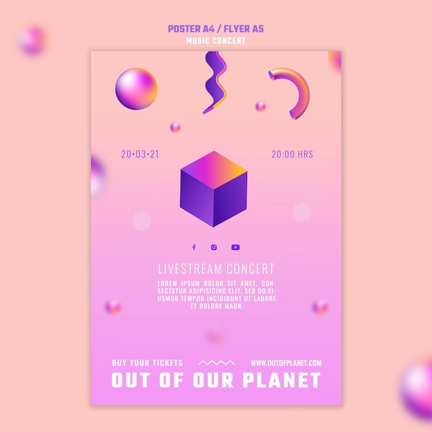 Free PSD flyer template of out of our planet music concert