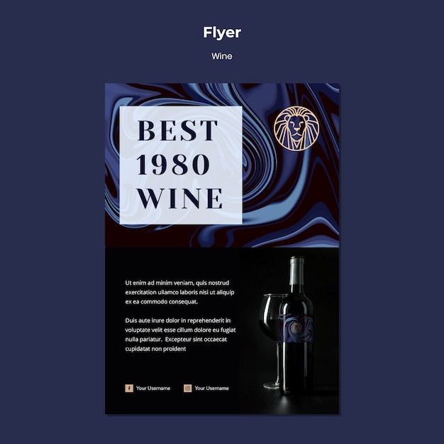 Flyer template for wine business with bottle