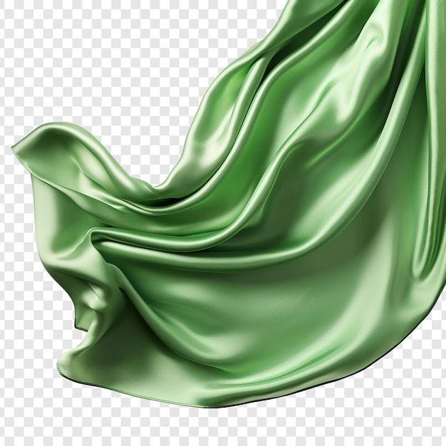 Free PSD flying green silk fabric isolated on transparent background