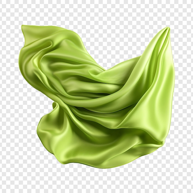 Free PSD flying green silk fabric isolated on transparent background