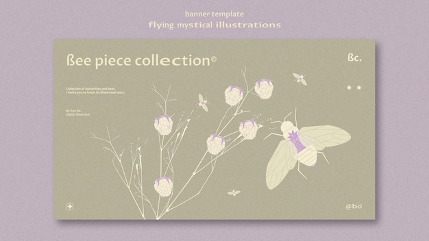 Free PSD flying mystical moth and flower banner web template