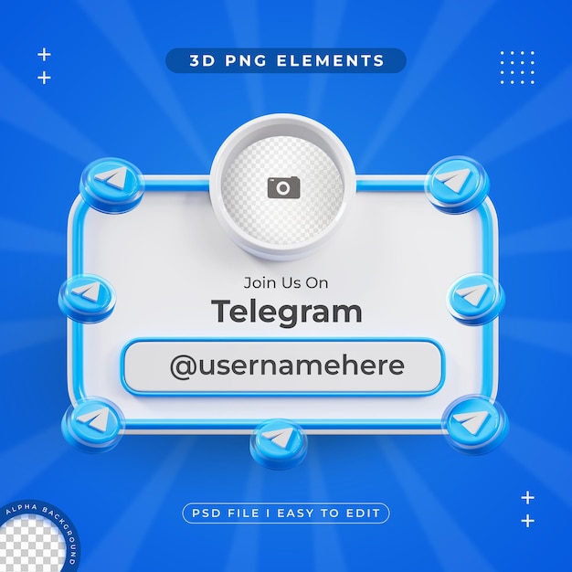 Follow Us On Telegram Profile Social Media 3D Render Isolated for Composition