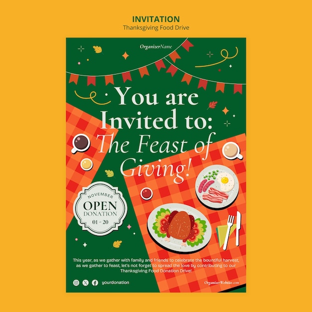 Free PSD food drive event invitation template