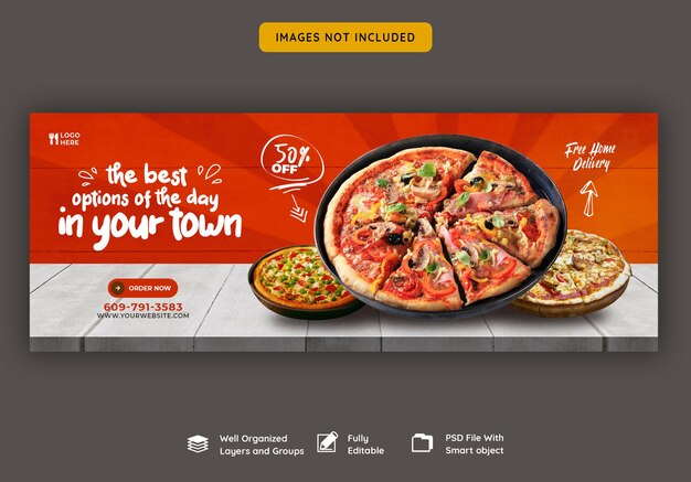 Food menu and delicious pizza facebook cover banner template