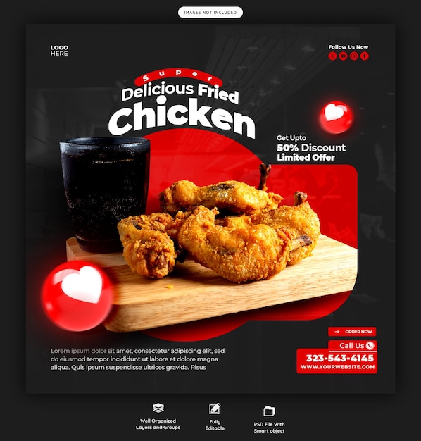 Free PSD food menu and restaurant social media banner or instagram post template