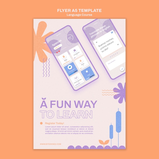 Foreign language classes vertical flyer template in floral style