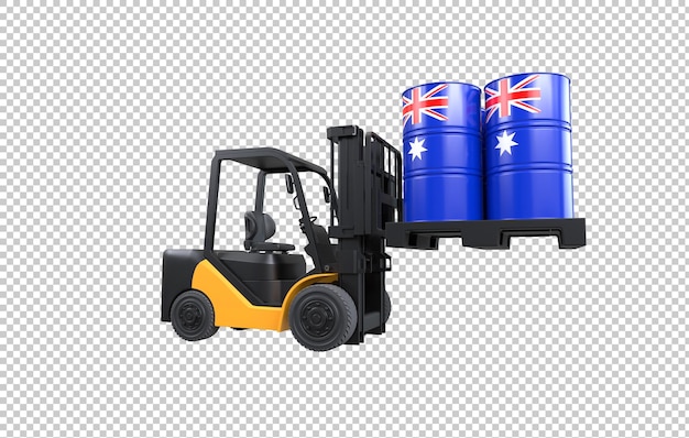 Free PSD forklift lifting fuel tank with australia flag on transparent background