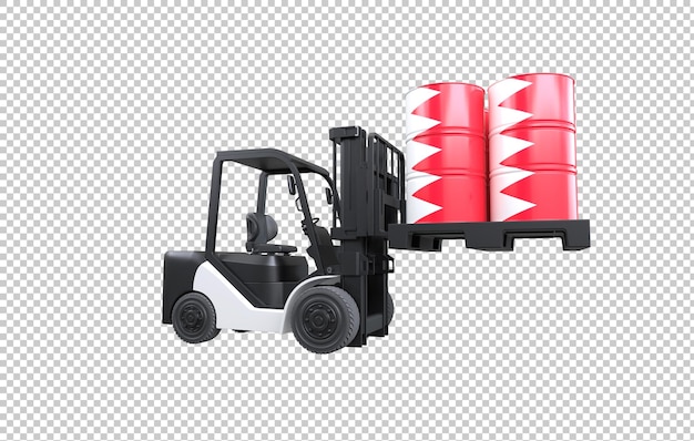 Free PSD forklift lifting fuel tank with bahrain flag on transparent background