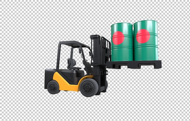 Free PSD forklift lifting fuel tank with bangladesh flag on transparent background