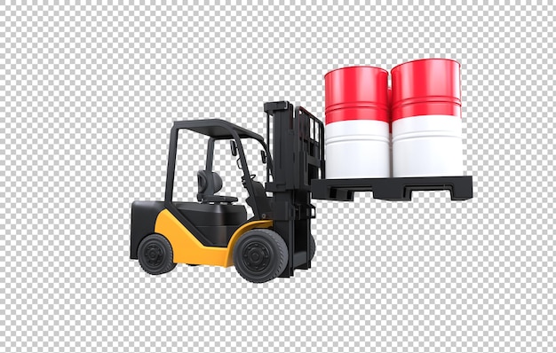 Forklift lifting fuel tank with Indonesia flag on transparent background