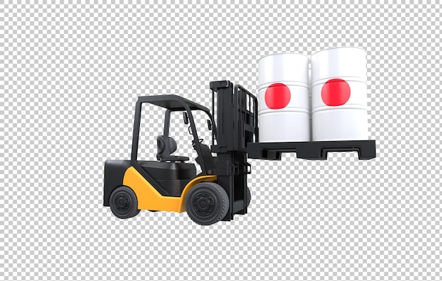 Free PSD forklift lifting fuel tank with japan flag on transparent background