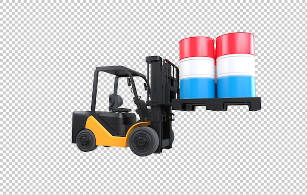 Free PSD forklift lifting fuel tank with luxembourg flag on transparent background