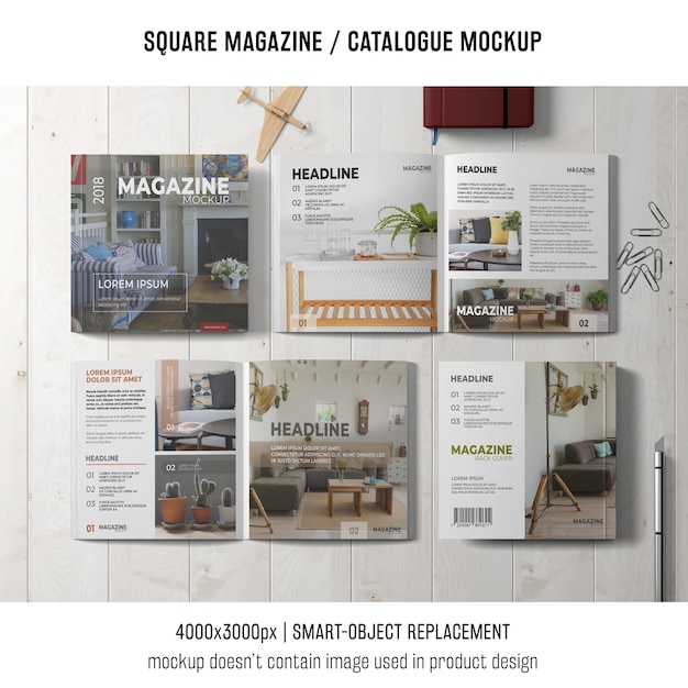 Free PSD four square magazine or catalogue mockups