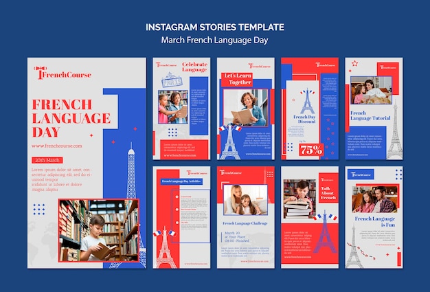 Free PSD french language day instagram stories template