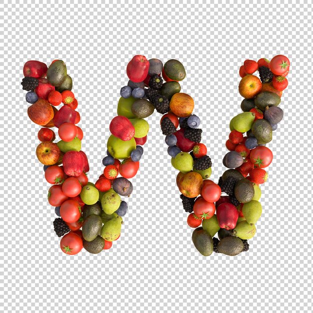 Алфавит свежих фруктов на прозрачном фоне