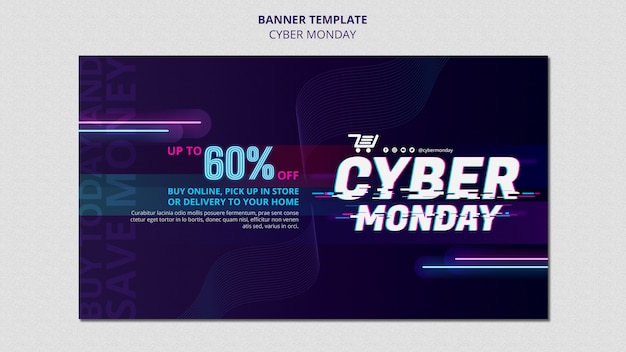 Free PSD futuristic cyber monday horizontal banner template