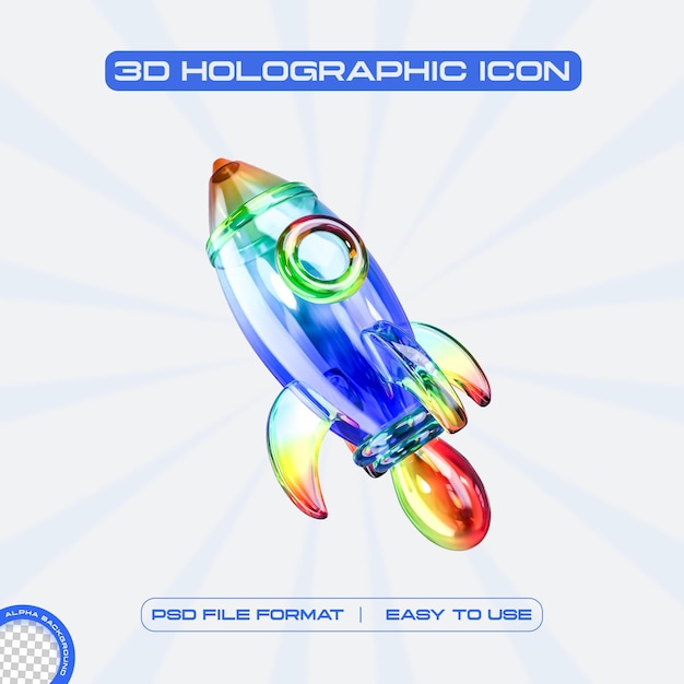 Free PSD futuristic holographic rocket icon graphic design concept