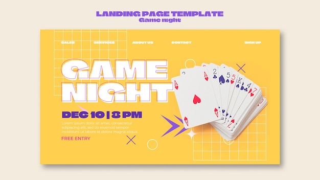 Free PSD game night entertainment  landing page template