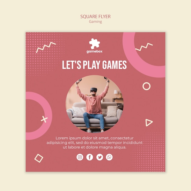 Gaming concept square flyer template