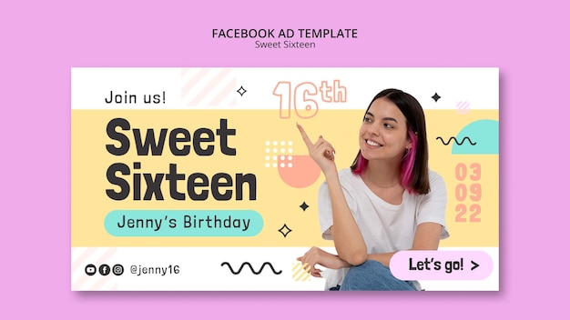 Free PSD geometric sweet 16 celebration facebook template