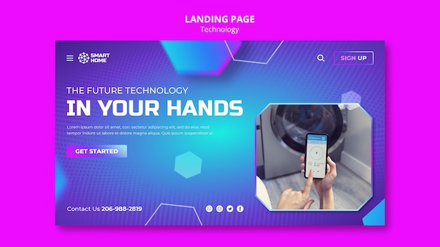 Free PSD geometric technology landing page template