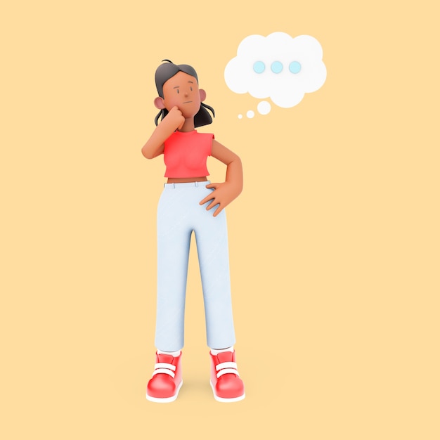 Free PSD girl character with thinking bubble