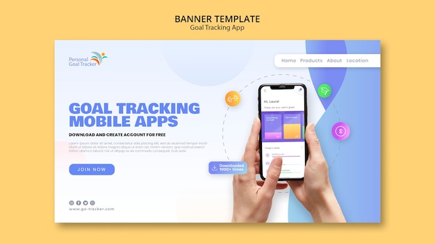 Free PSD goal tracking app landing page template