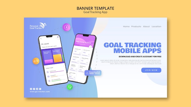 Free PSD goal tracking app landing page template