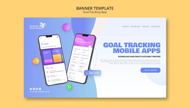 Goal tracking app landing page template