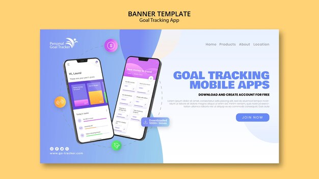 Goal tracking app landing page template