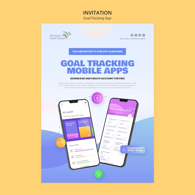 Free PSD goal tracking application invitation template