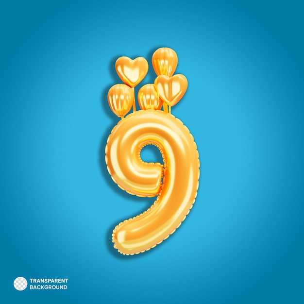 Free PSD gold number 9 balloons icon isolated