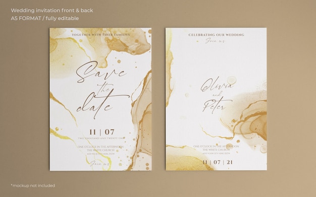 Golden abstract wedding invitation template