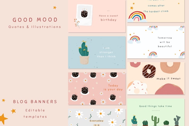Free PSD good mood quote template psd set for blog banner cute hand drawn