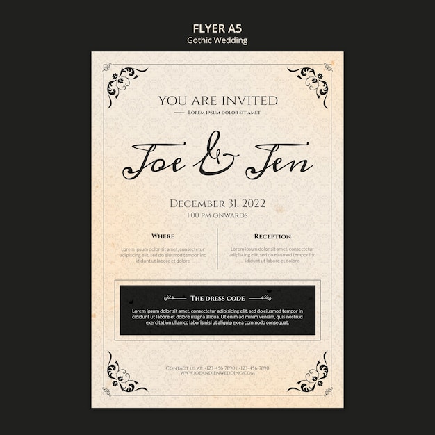 Free PSD gothic wedding invitation template design