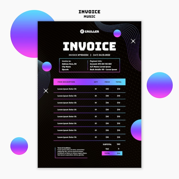 Gradient music festival invoice template