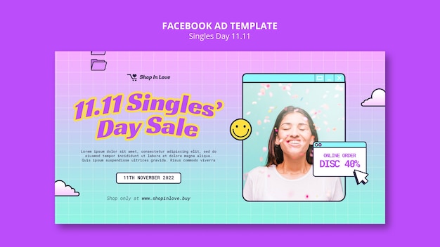 Free PSD gradient singles day celebration facebook template