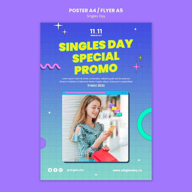 Gradient singles day celebration poster template