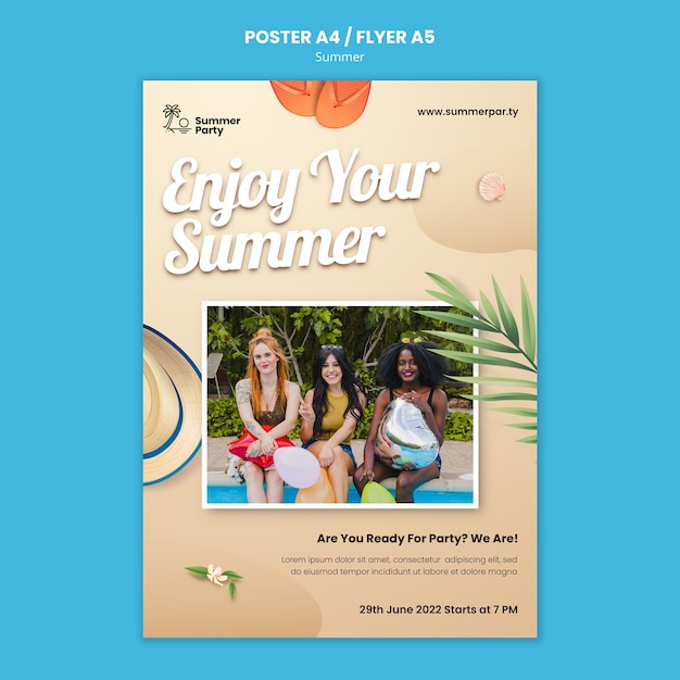 Free PSD gradient summer poster template