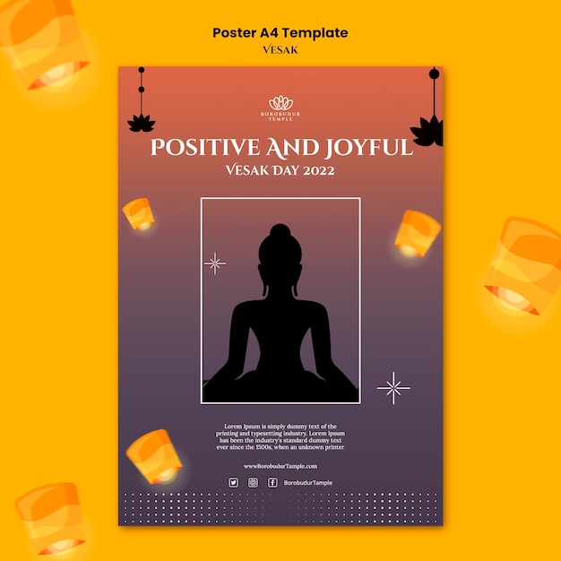 Free PSD gradient vesak celebration a4 poster template