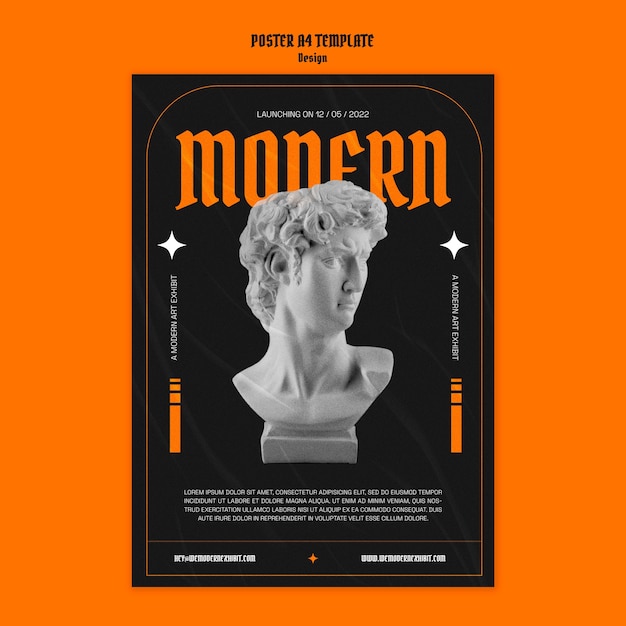 Free PSD graphic design vertical poster template with marble statue