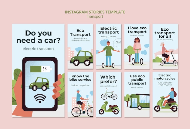 Free PSD green and eco friendly transport instagram stories collection