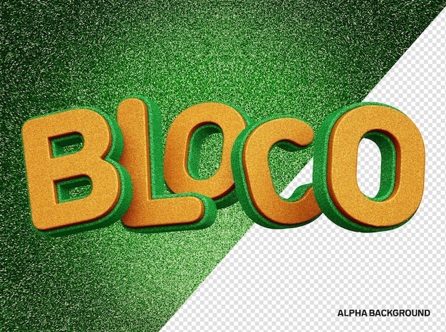 Free PSD green and orange carnival block 3d logo with glitter realistic texture