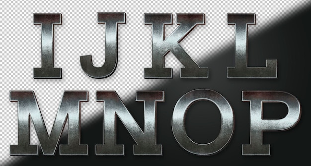 Free PSD grunge metallic letters i to p