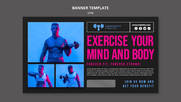 Free PSD gym banner template with photo