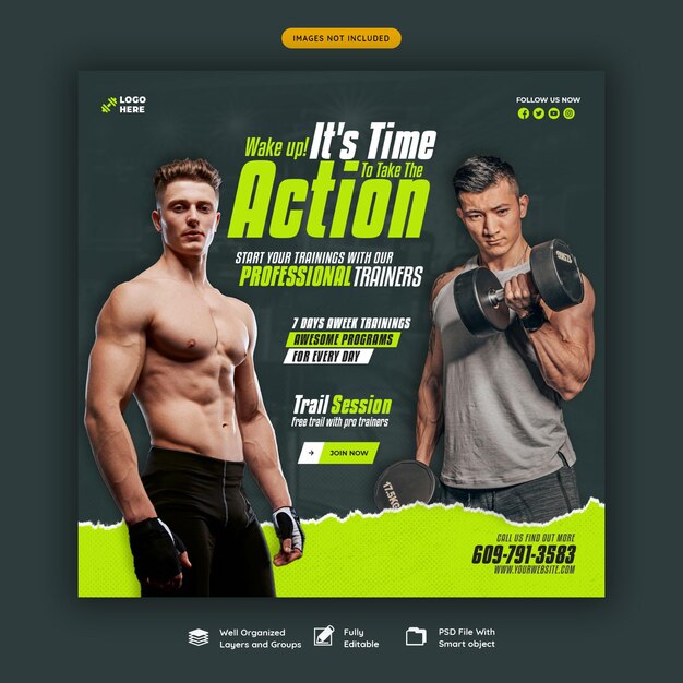 Gym and fitness social media banner template