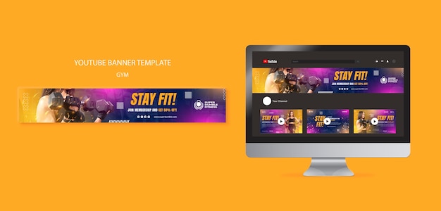 Free PSD gym and fitness youtube banner template