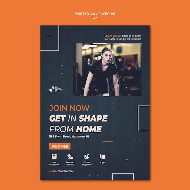 Free PSD gym template design poster concept